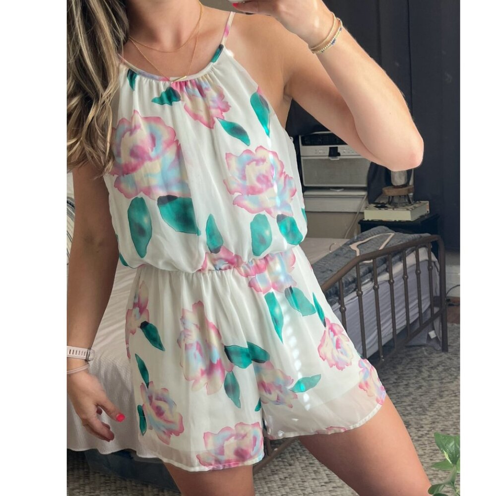 Sienna Sky Romper - White with pink flowers